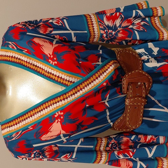 Flying Tomato Blue and Red Floral Maxi Dress With Bell Sleeves - Picture 3 of 7